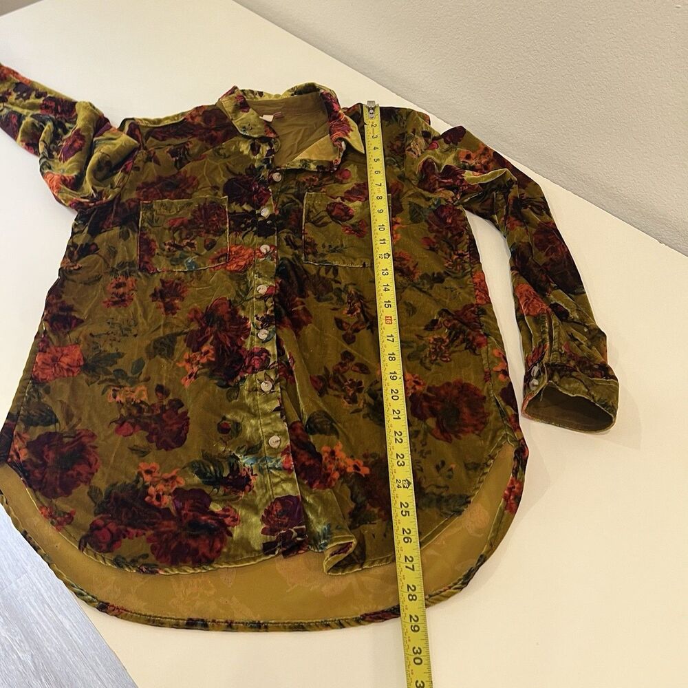 Anthropologie Pilcro Hadley Relaxed Velvet Burnout Shirt Small Mustard Festival - Picture 9 of 9
